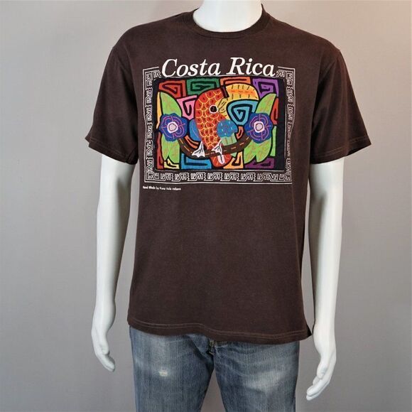 Vintage 90 Costa Rica Bird T Shirt Made by Kuna Yala Indians Quilted Unisex Sz M - Picture 5 of 8